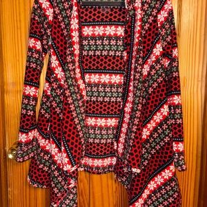 Cuddl Duds Festive Red & Black Fleecewear w/ Stretch Long Sleeve Hooded Wrap S/M